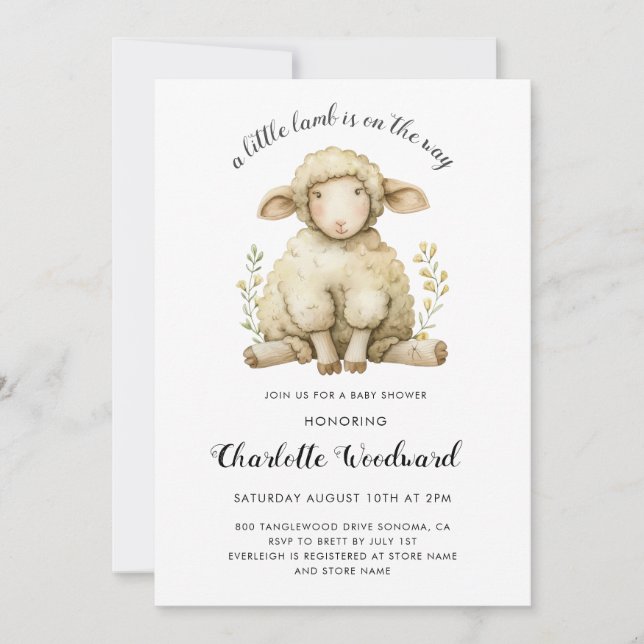 A Little Lamb Is On The Way Baby Shower Invitation (Front)