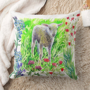 A little lamm and wildflowers cushion