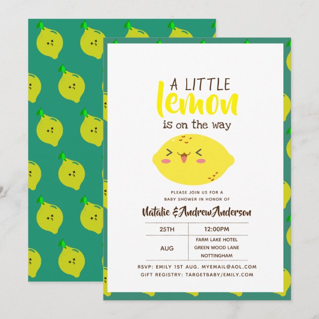 A Little Lemon On The Way Fresh Yellow Baby Shower Invitation (Front/Back)