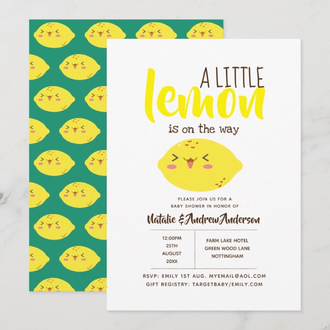 A Little Lemon On The Way Fresh Yellow Baby Shower Invitation (Front/Back)