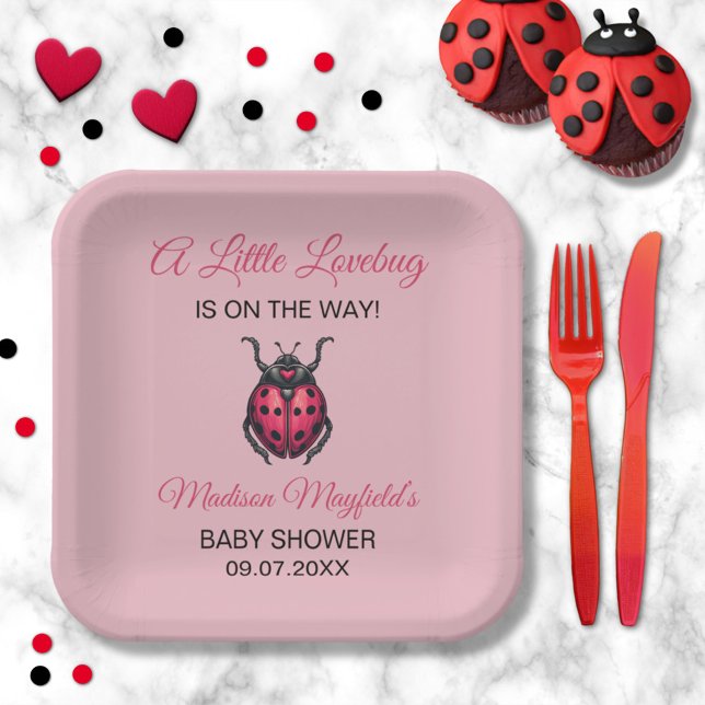 A Little Love Bug Is On The Way Ladybug Paper Plate (Creator Uploaded)