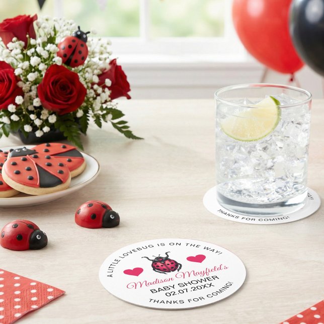 A Little Love Bug Is On The Way Ladybug Round Paper Coaster (Creator Uploaded)