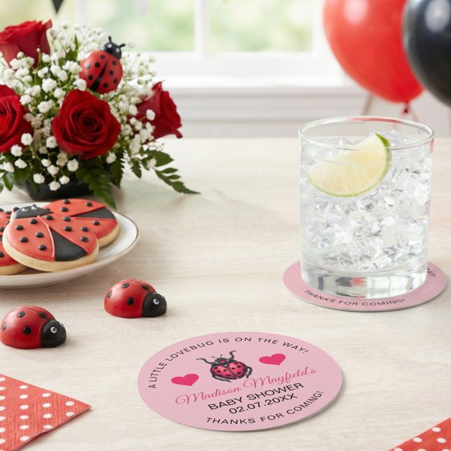 A Little Love Bug Is On The Way Ladybug Round Paper Coaster (Creator Uploaded)