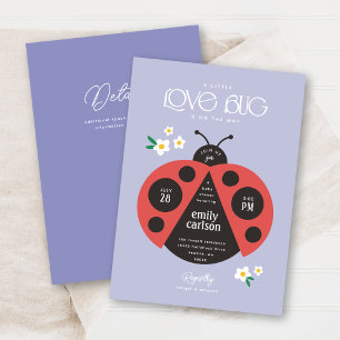 A Little Love Bug Purple Baby Girl Shower Invitation