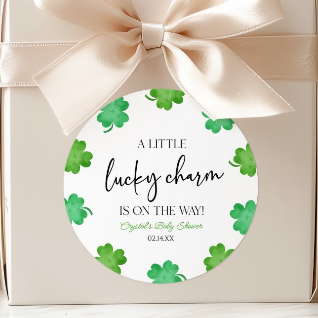 A Little Lucky Charm Green Clover Baby Shower Classic Round Sticker (Creator Uploaded)