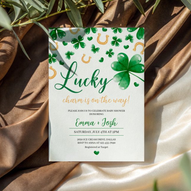A Little Lucky Charm Green Clover Baby Shower Invitation (Creator Uploaded)