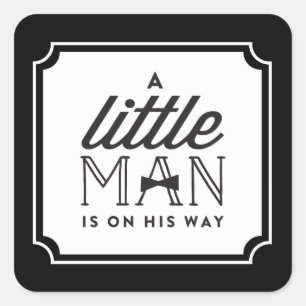 A Little Man Is On His Way Bow Tie Boy Baby Shower Square Sticker