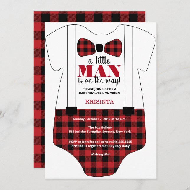A Little Man is on the way Baby Shower Invitations (Front/Back)