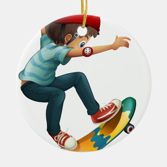 A little man skateboarding ceramic tree decoration (Front)