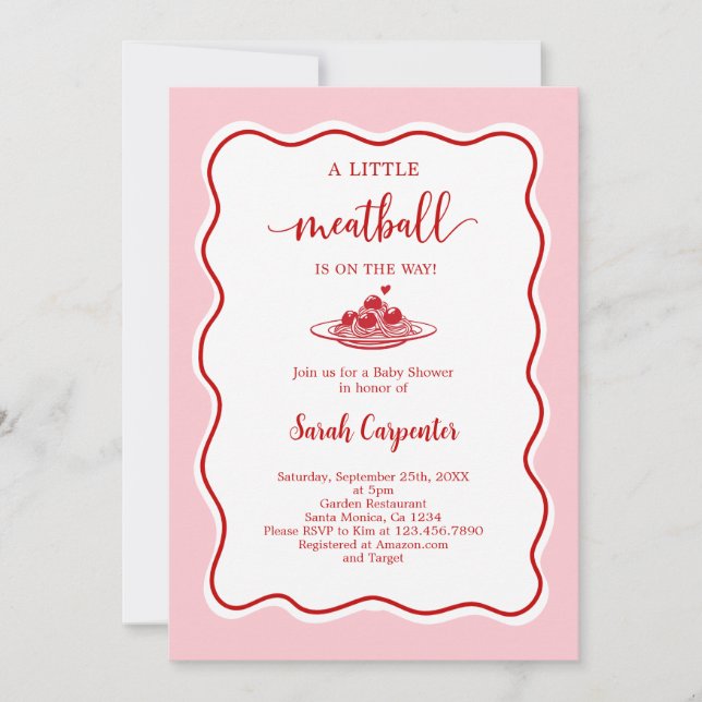 A Little Meatball Is On the Way Baby Shower Girl Invitation (Front)