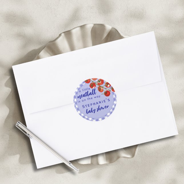 A Little Meatball Is On The Way Blue Baby Shower Classic Round Sticker (Creator Uploaded)