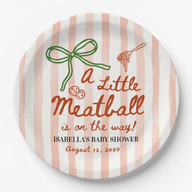 A little meatball is on the way Green Bow Paper Plate (Front)