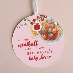 A Little Meatball Is On The Way Pink Baby Shower Favour Tags