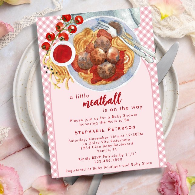 A Little Meatball Is On The Way Pink Baby Shower Invitation (Creator Uploaded)