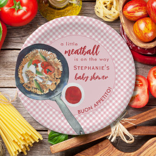A Little Meatball Is On The Way Pink Baby Shower Paper Plate