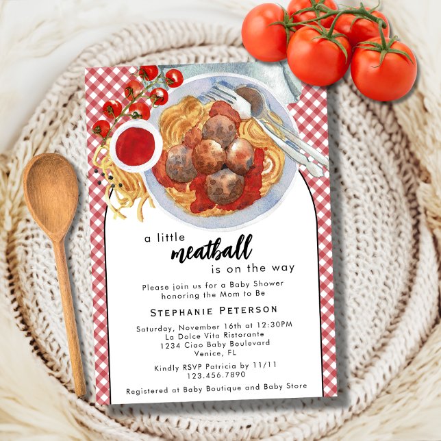 A Little Meatball Is On The Way Red Baby Shower Invitation (Creator Uploaded)