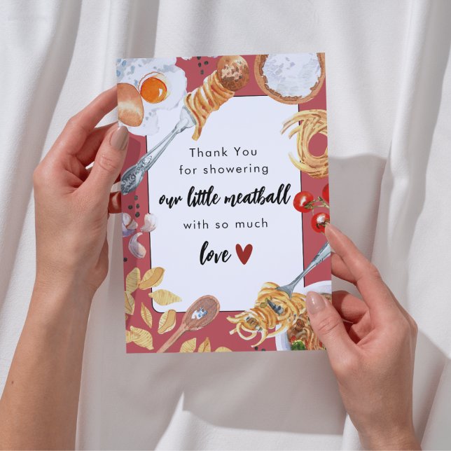 A Little Meatball Is On The Way Red Baby Shower Thank You Card (Creator Uploaded)
