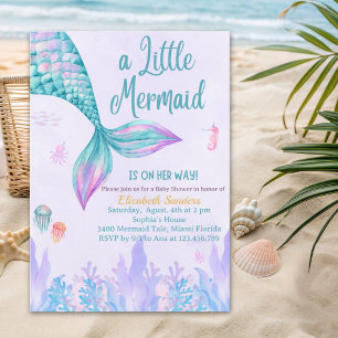 a Little Mermaid is on her way Girl Baby Shower Invitation