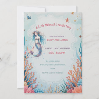 A Little Mermaid Is on Her Way Ocean Baby Shower Invitation