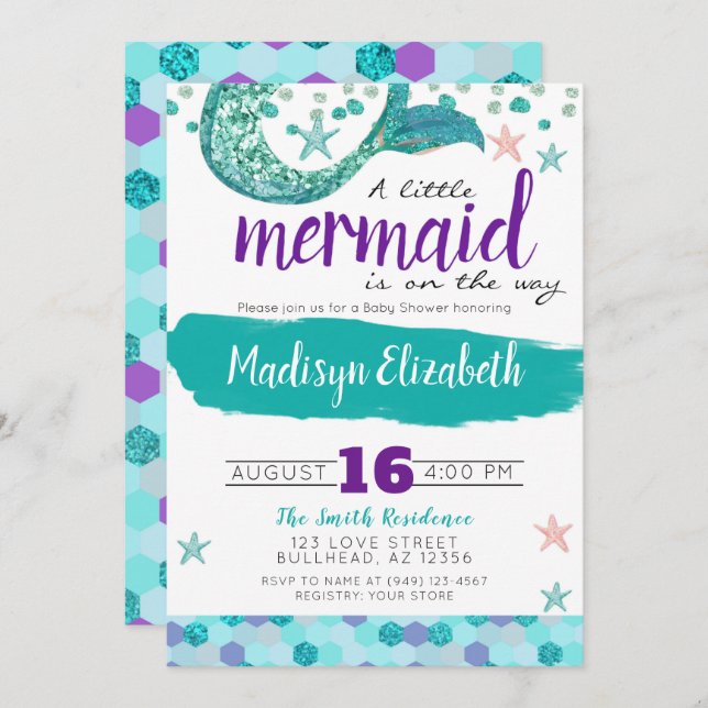 A little Mermaid is on the way Baby Shower Invitation (Front/Back)