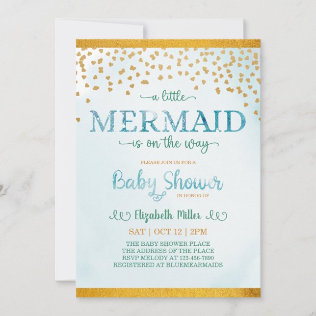 A Little Mermaid Is On The Way Baby Shower Invitation (Front)