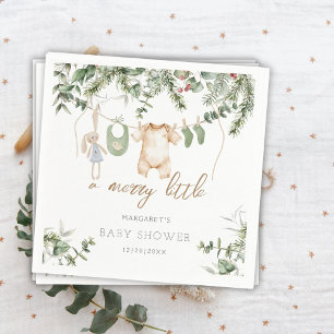 A Little Merry   Boho Boy Winter Baby Shower Napkin