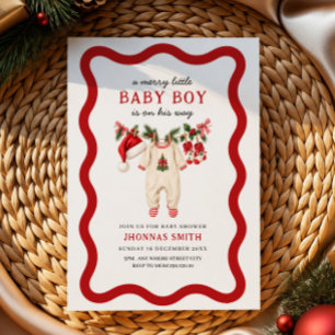 a little merry christmas clothes boy baby shower invitation