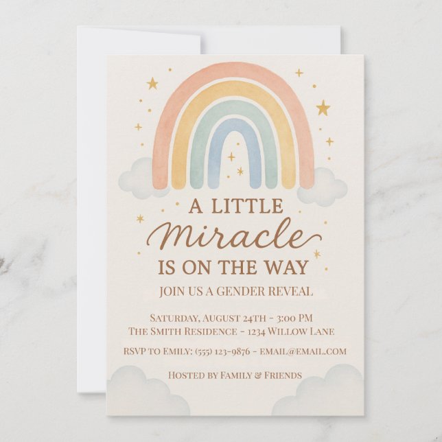 A Little Miracle Is On The Way  Gender Reveal  Invitation (Front)