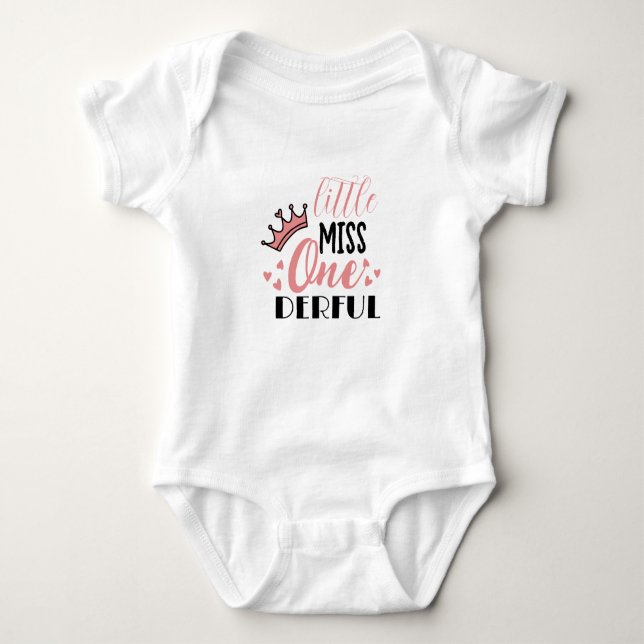 a little miss onederful 1st birthday pink baby bodysuit (Front)
