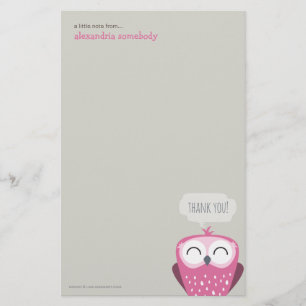 A Little Note Thank You Pink Owl Stationery