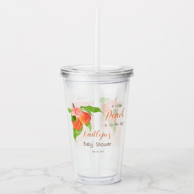A Little Peach Is On Her Way Girl Baby Shower Acrylic Tumbler (Front)