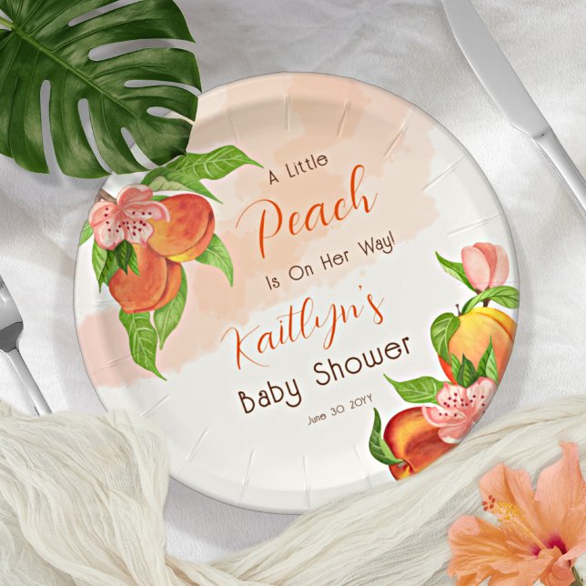 A Little Peach Is On Her Way Girl Baby Shower Paper Plate (Creator Uploaded)