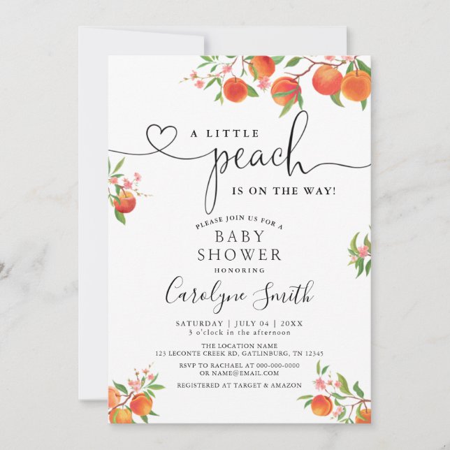 A Little Peach Is On The Way Baby Shower Invitation (Front)