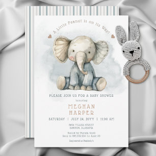 A Little Peanut Elephant Blue Baby Shower Invitation