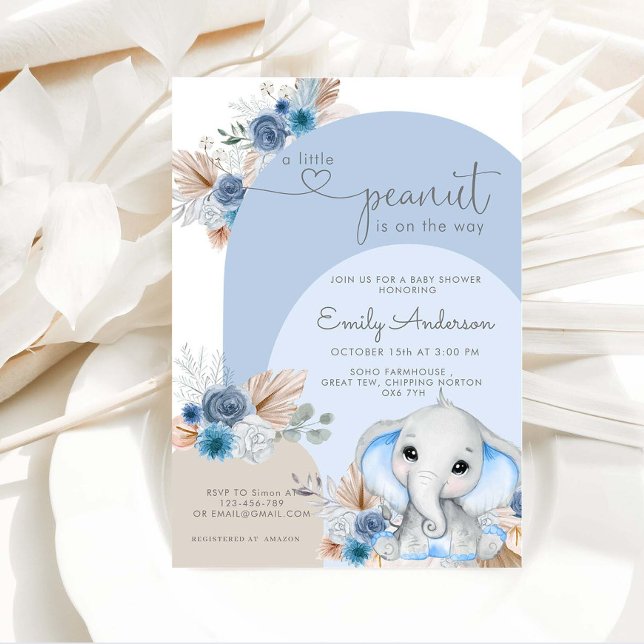 A Little Peanut Elephant Boho Boy Baby Shower Invitation (Creator Uploaded)