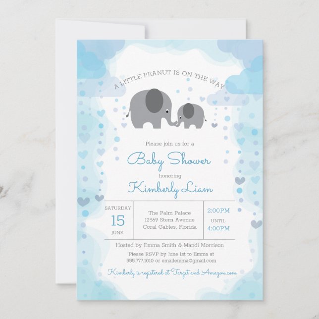 A Little Peanut Elephant Boy Baby Shower Invitation (Front)