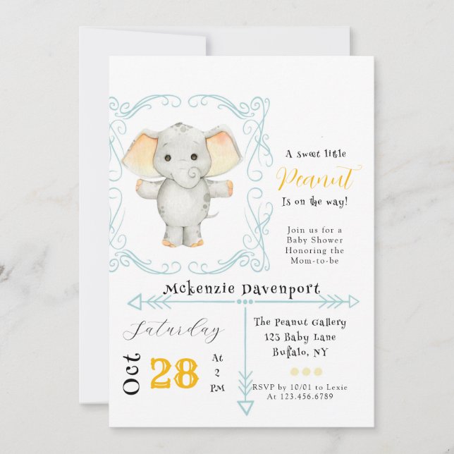 A little peanut is on the way elephant baby shower invitation (Front)