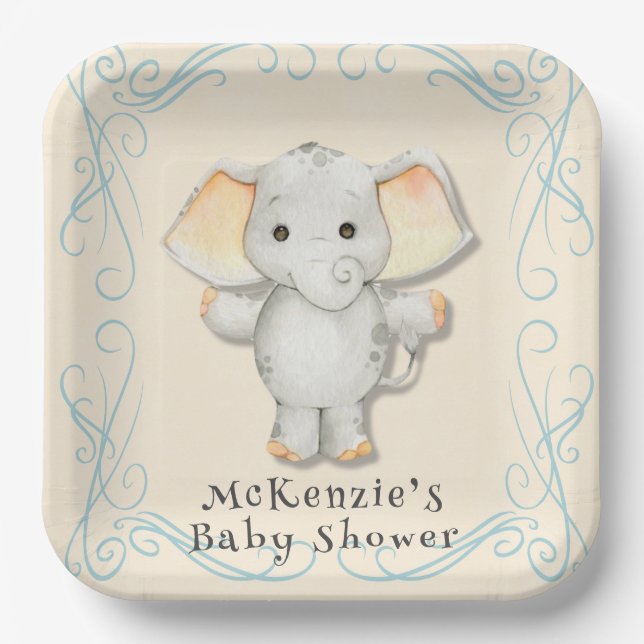 A little peanut is on the way elephant baby shower paper plate (Front)