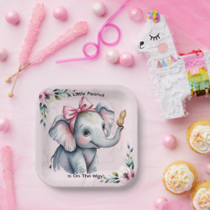 A Little Peanut Is On The Way Girl Baby Shower  Paper Plate