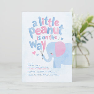 A Little Peanut Pink and Blue Elephant Baby Shower Invitation