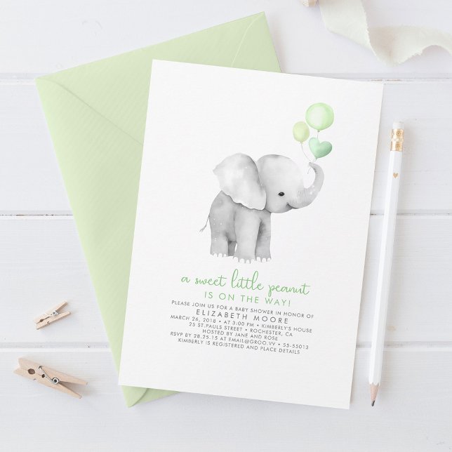 A Little Peanut Sweet Baby Elephant Baby Shower Invitation (Creator Uploaded)