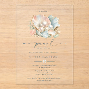 A Little Pearl Coastal Acrylic Baby Shower Invitations