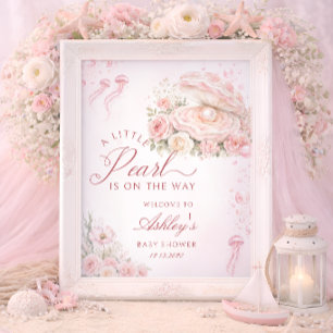 A Little Pearl Girl Baby Shower Welcome Poster
