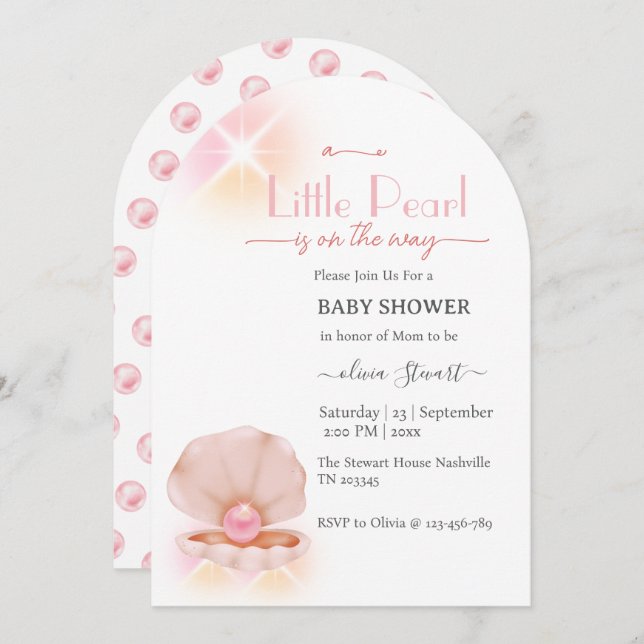 A little pearl is on the way Baby Shower Invitation (Front/Back)
