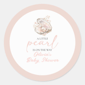 A Little Pearl Is On The Way Coastal Baby Shower Classic Round Sticker
