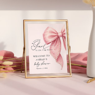 A Little Pearl Pink Bow Baby Shower Welcome Poster