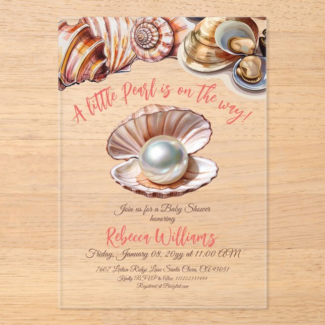A Little Pearl Under the Sea Baby Shower Acrylic Invitations (Front)