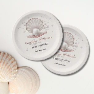 a little pearl under the sea baby shower paper plate