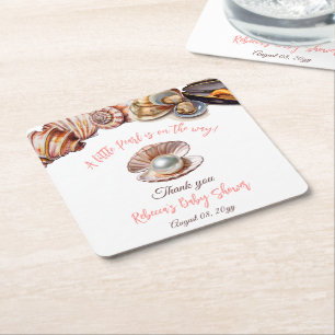 A Little Pearl Under the Sea Girl Baby Shower Square Paper Coaster
