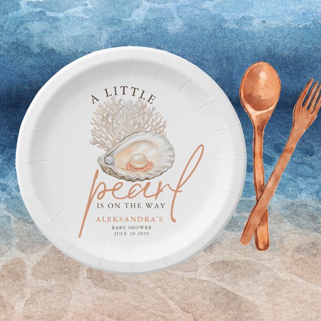 A Little Pearl Watercolor Seashell Baby Shower Paper Plate (Creator Uploaded)
